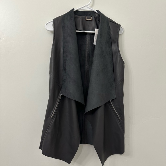 T. Tahari Faux Suede Leather Waterfall Open Front Vest Grey size Small - Picture 2 of 16